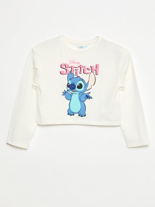 T-shirt cropped 'Stitch' à manches longues et col rond - Kiabi