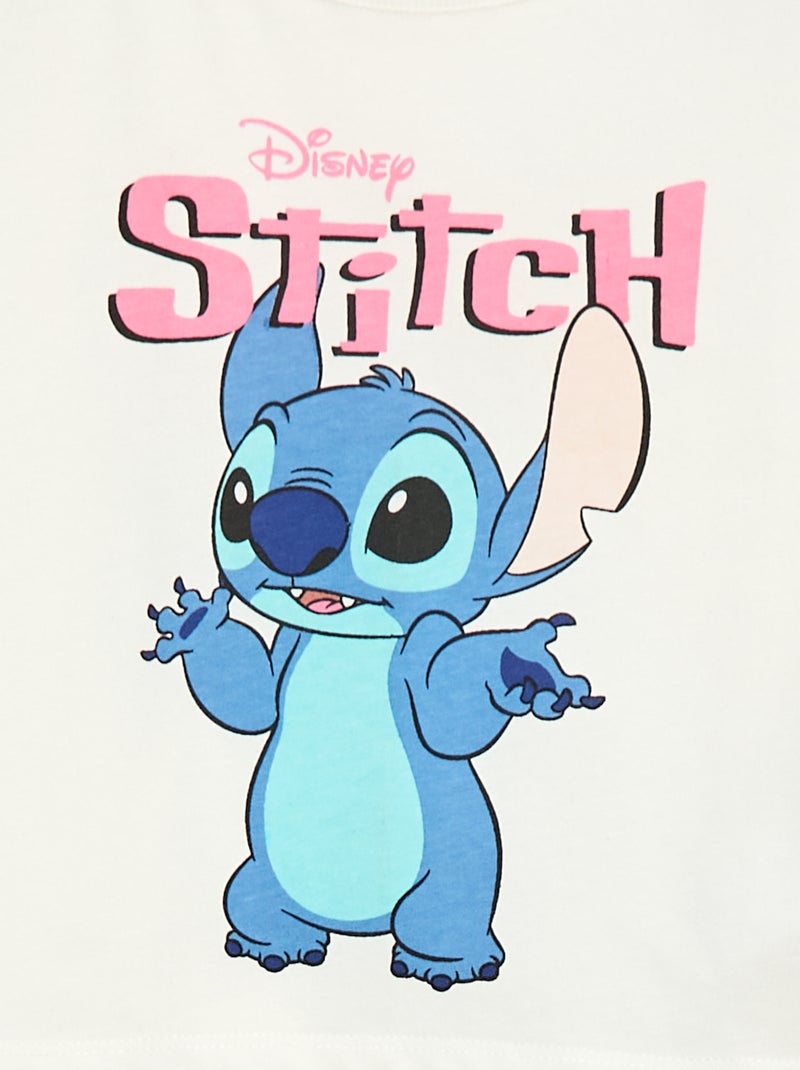 T-shirt cropped 'Stitch' à manches longues et col rond Blanc - Kiabi