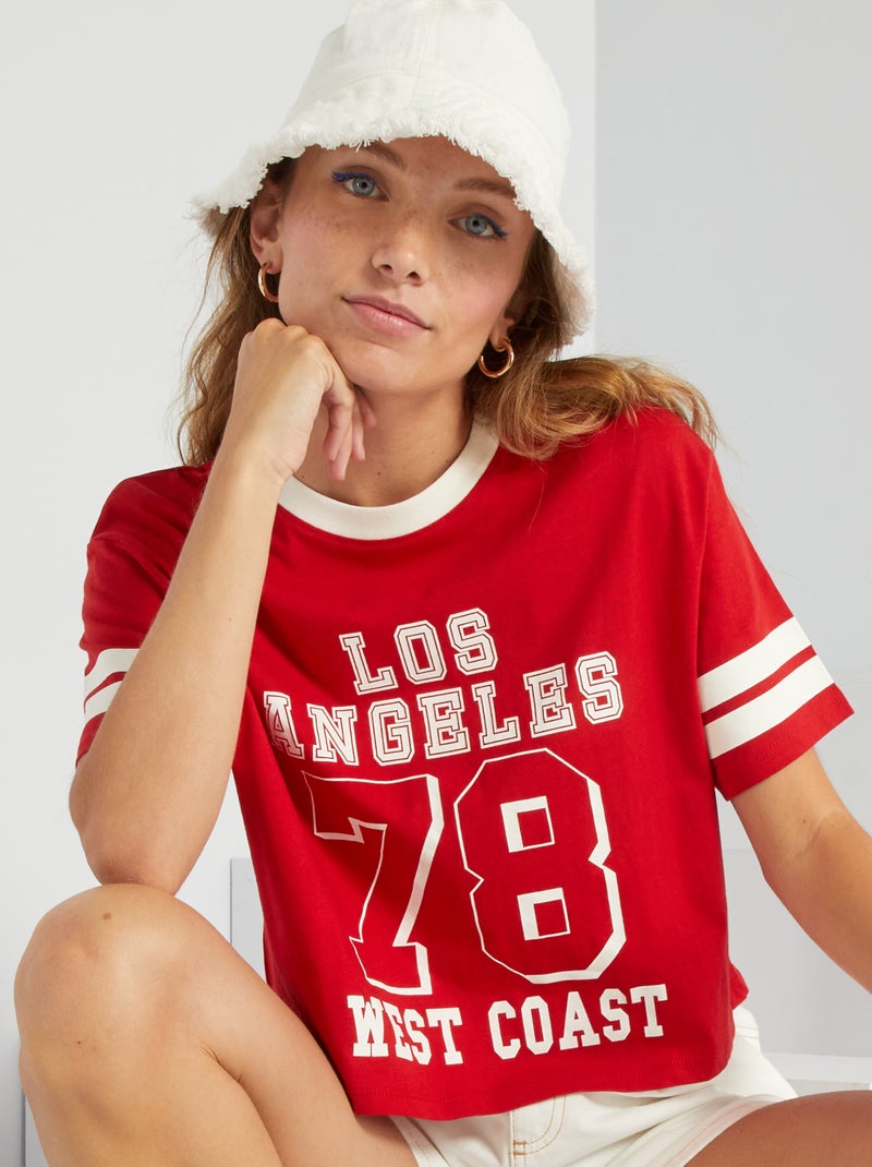 T-shirt cropped top Rouge - Kiabi