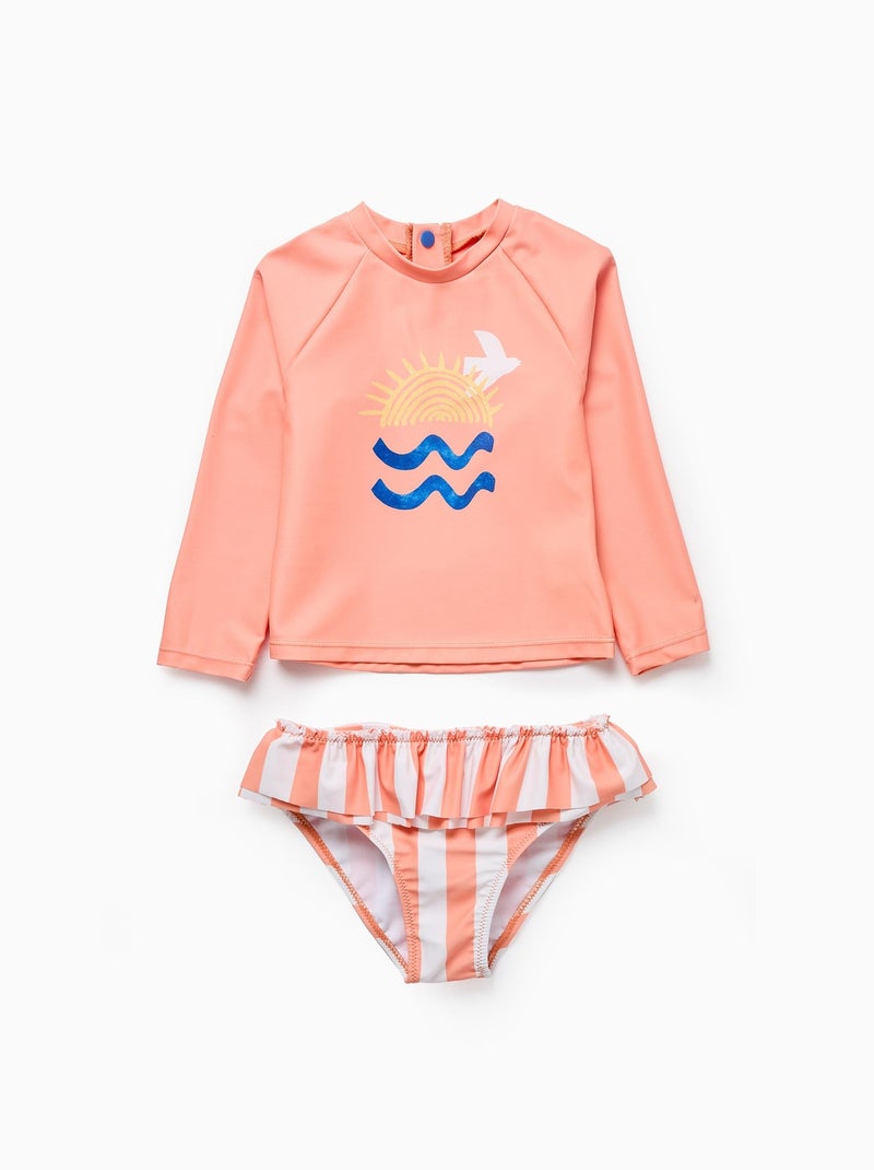 T-shirt + Culotte de Bain avec Volants UPF80 Orange - Kiabi