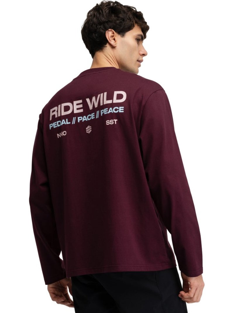 T-shirt cyclisme gravel coton manches longues homme cyclisme homme rutted burgun Rouge - Kiabi