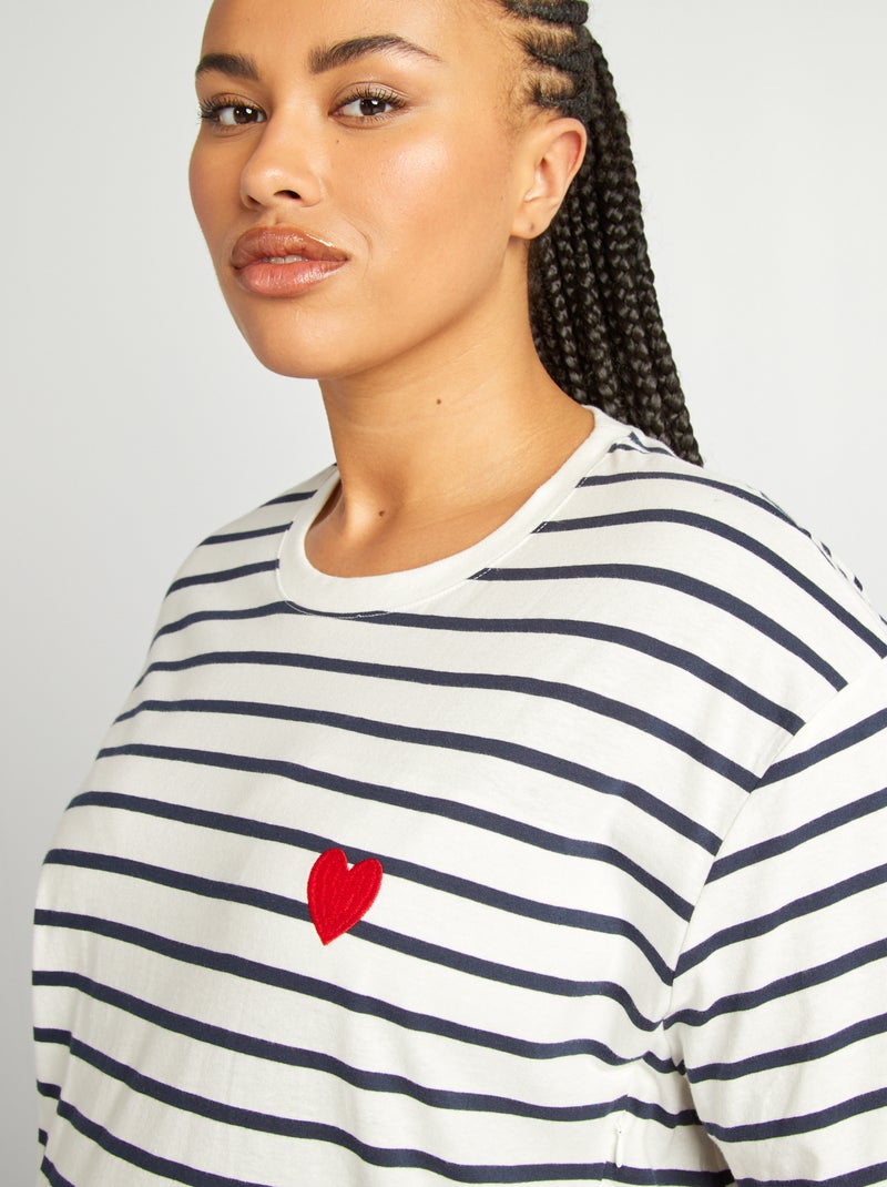 T-shirt d'allaitement à col rond Blanc/marine - Kiabi