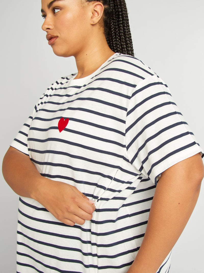 T-shirt d'allaitement à col rond Blanc/marine - Kiabi