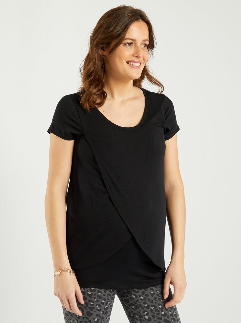 T-shirt d'allaitement à col rond noir - Kiabi