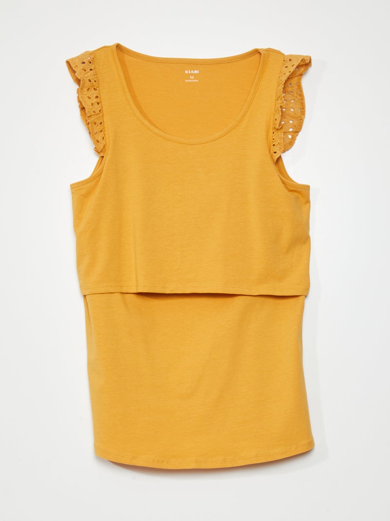 T-shirt d'allaitement avec broderie anglaise Jaune - Kiabi