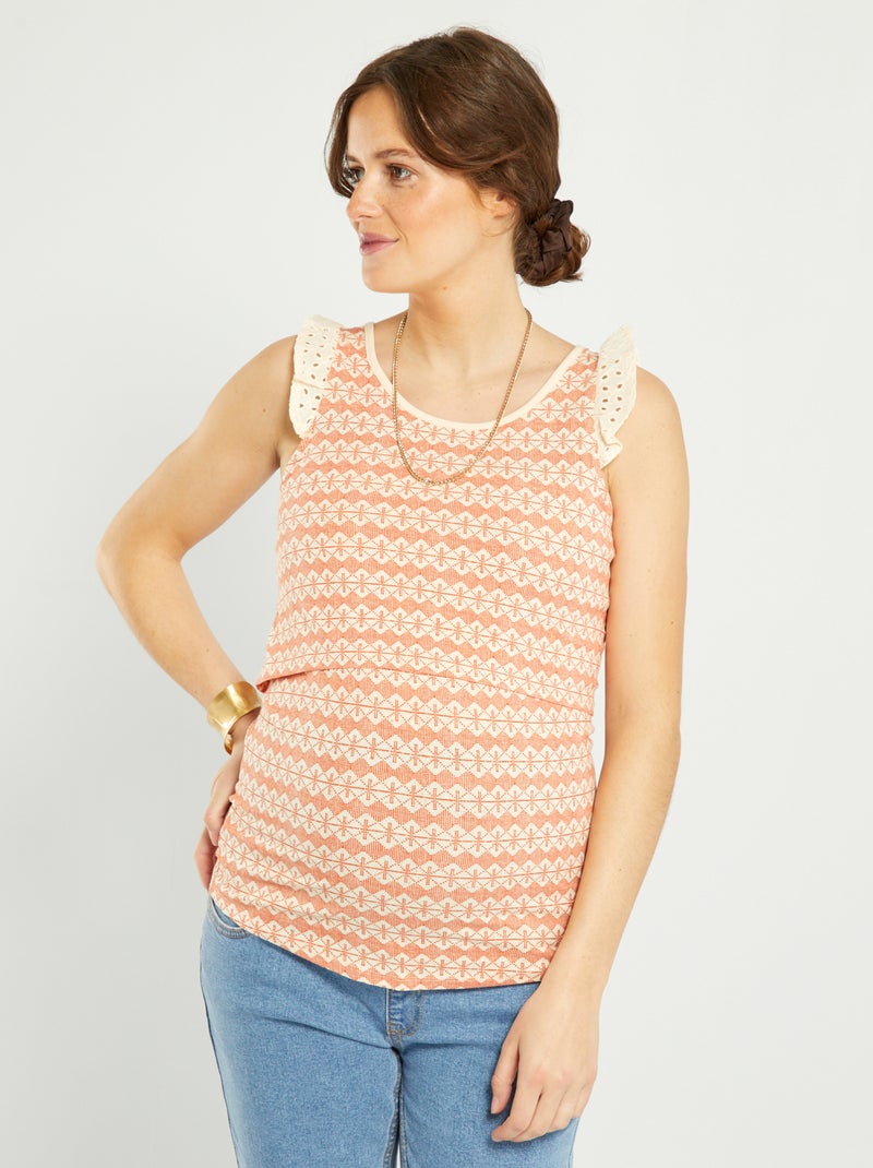T-shirt d'allaitement avec broderie anglaise Orange - Kiabi