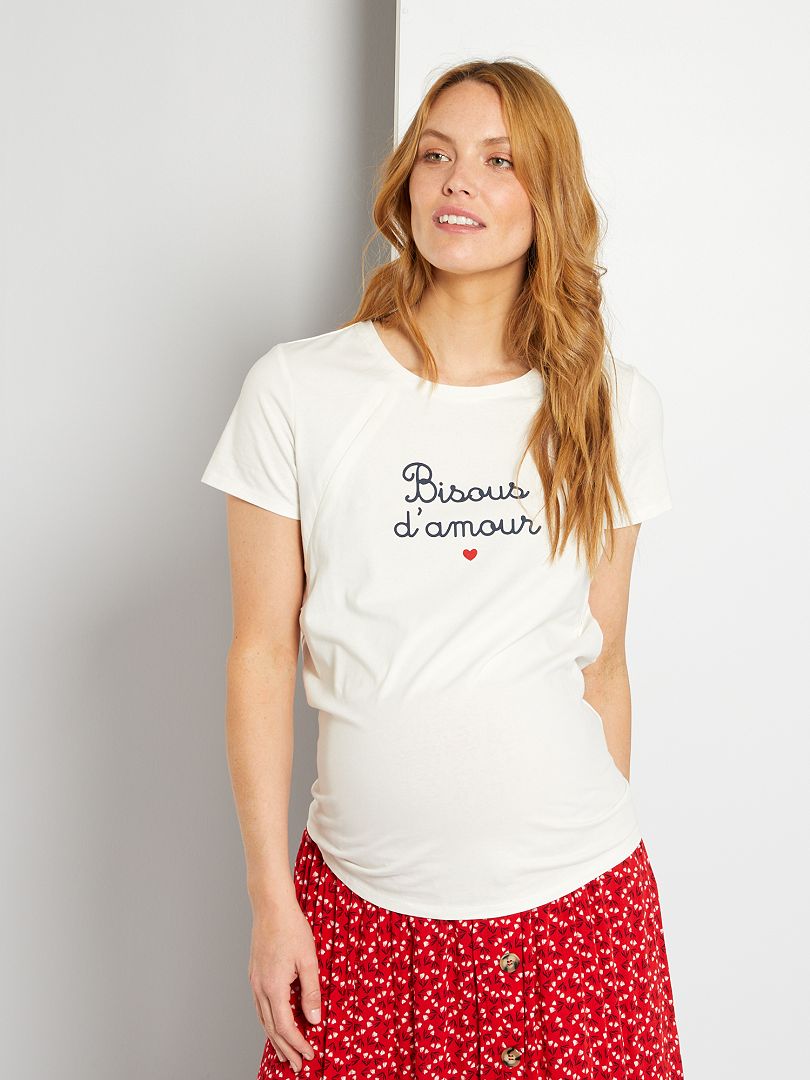 T-shirt d'allaitement avec zip blanc - Kiabi