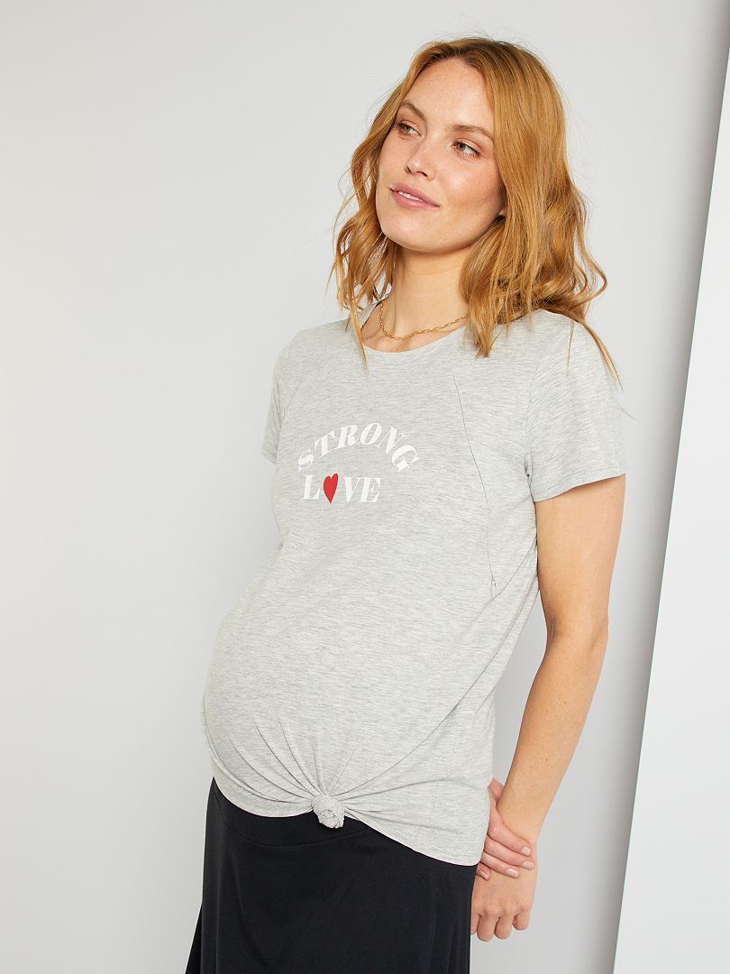 T-shirt d'allaitement avec zip gris - Kiabi