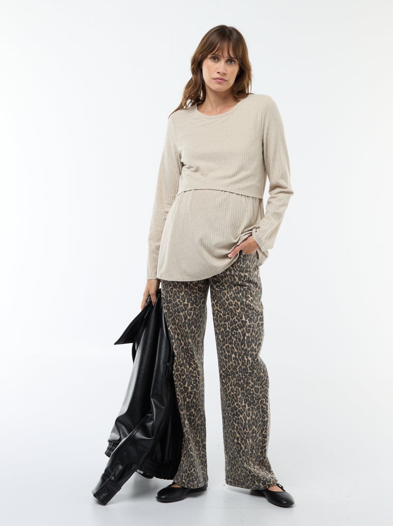 T-shirt d'allaitement côtelé Beige - Kiabi