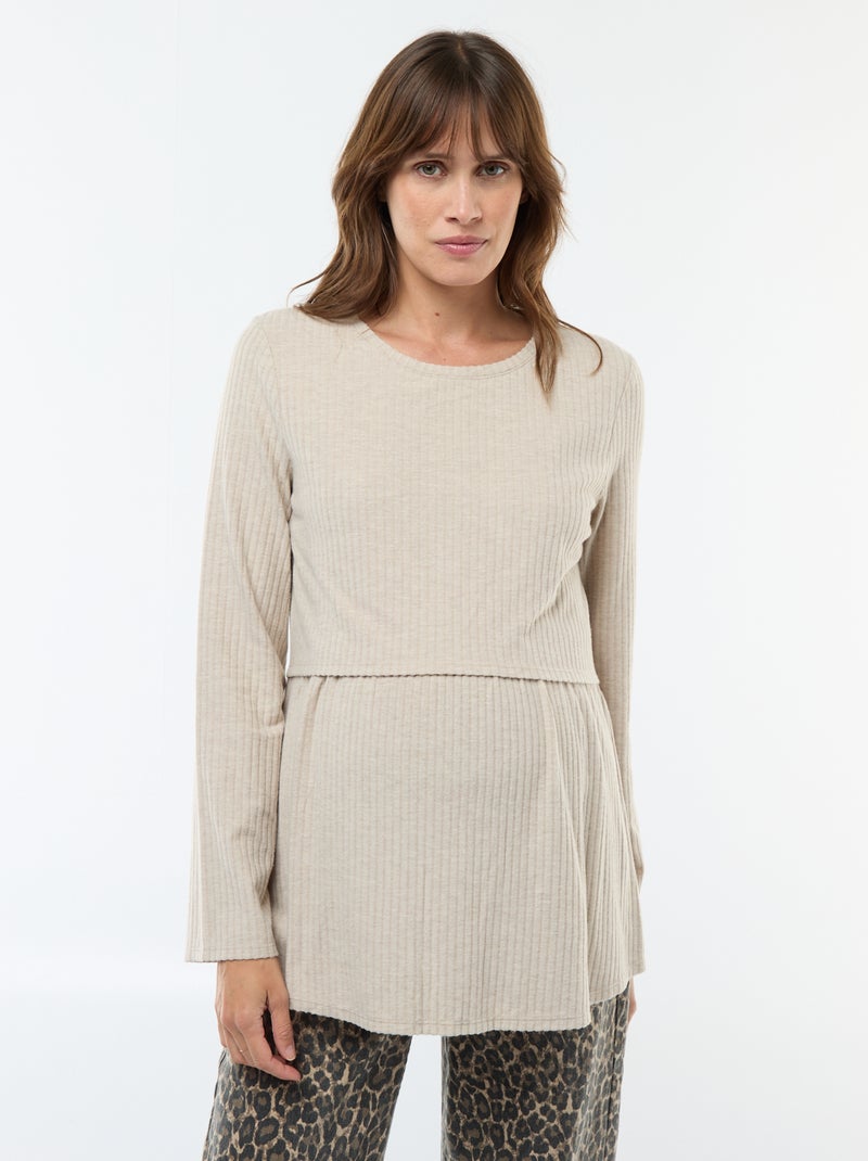 T-shirt d'allaitement côtelé Beige - Kiabi