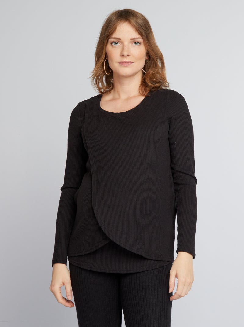 T-shirt d'allaitement en maille côtelée noir - Kiabi