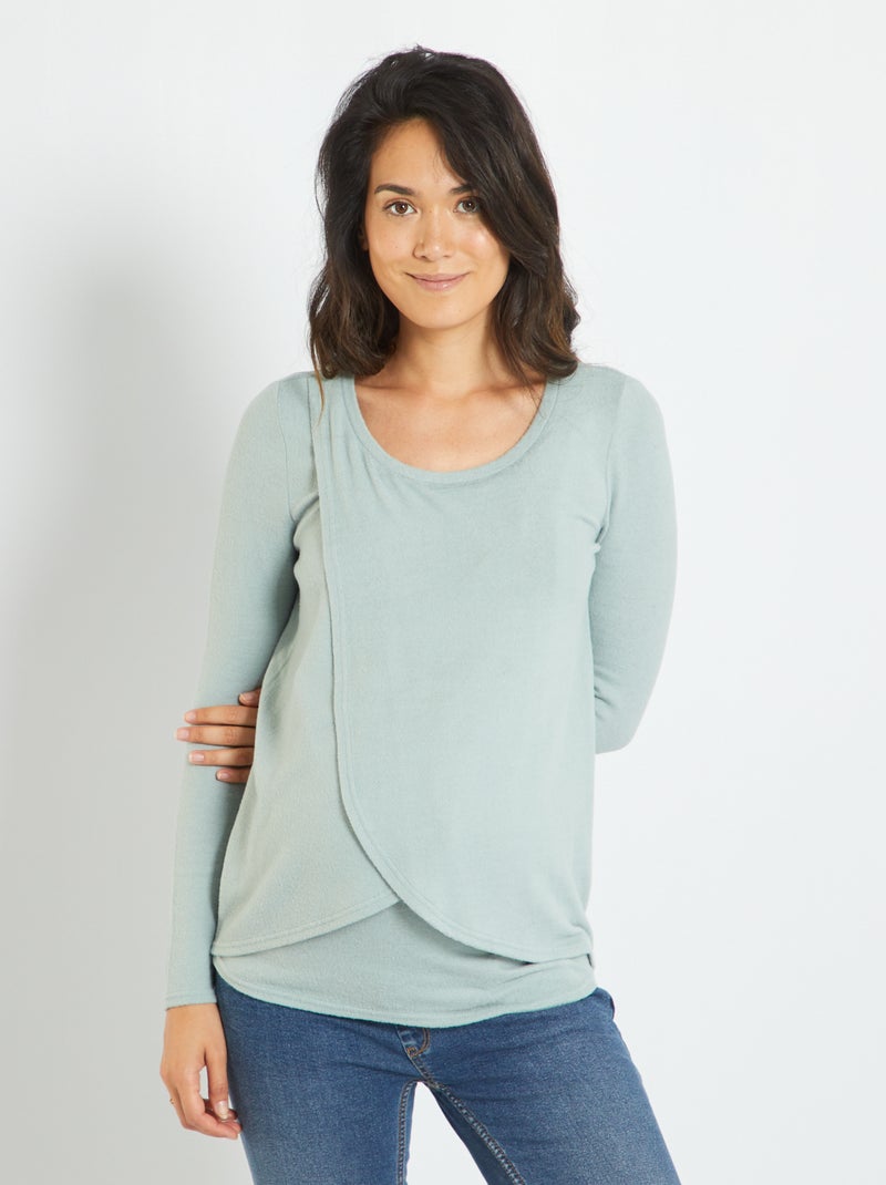T-shirt d'allaitement en maille doudou Bleu vert - Kiabi
