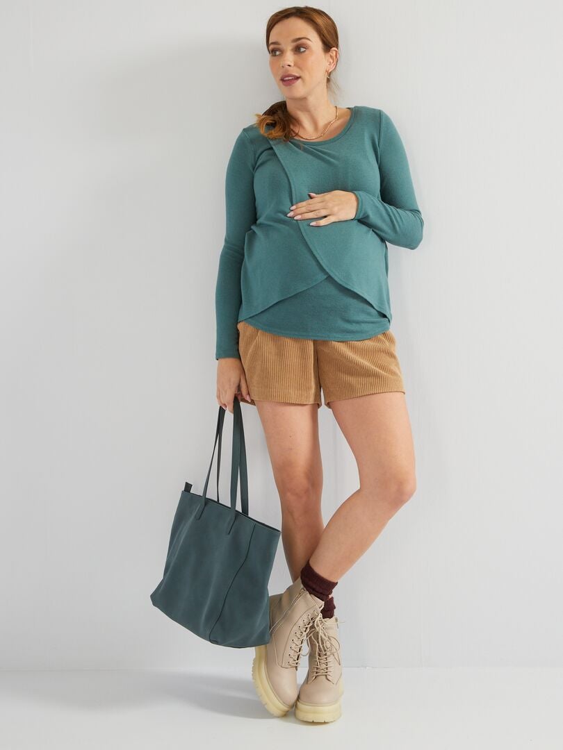T-shirt d'allaitement en maille doudou Vert gris - Kiabi