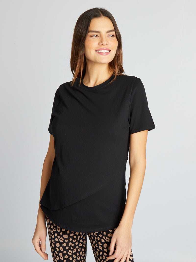 T-shirt d'allaitement ouverture portefeuille noir - Kiabi