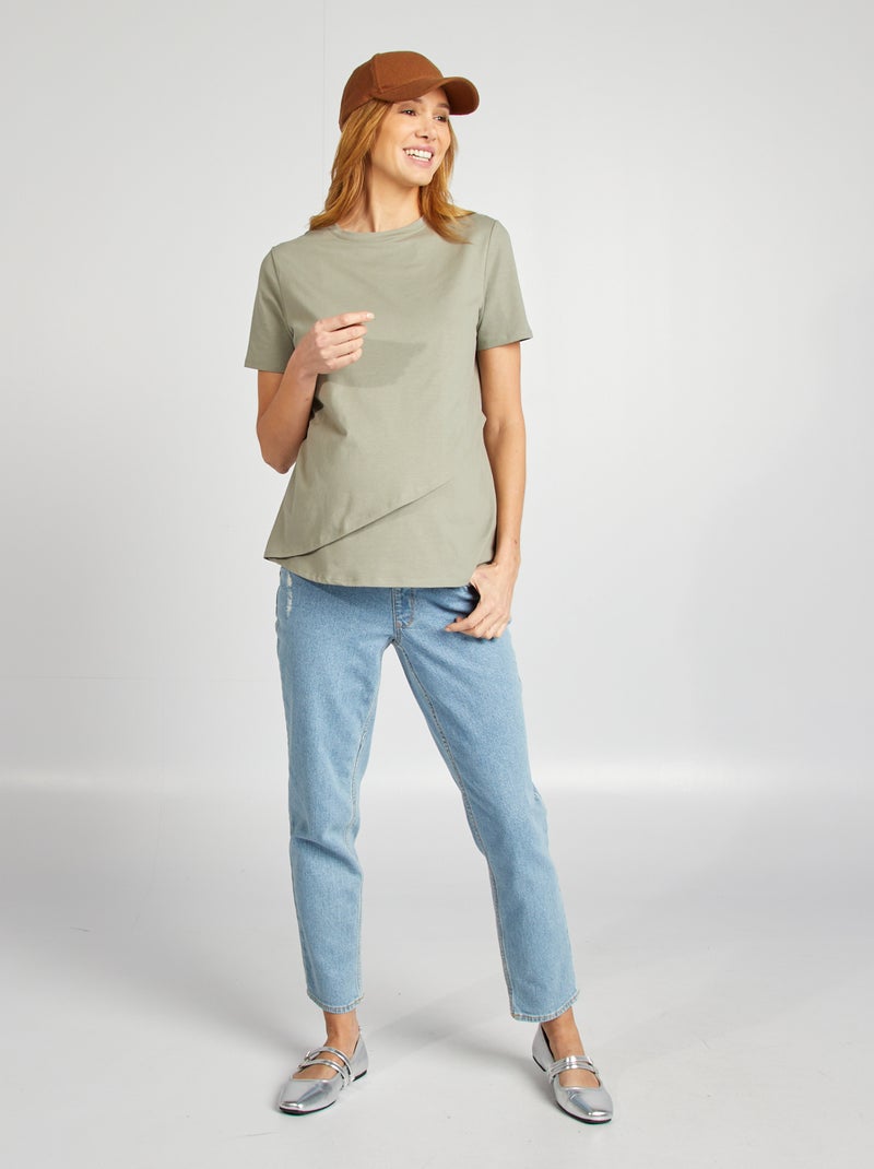 T-shirt d'allaitement ouverture portefeuille Vert sauge - Kiabi
