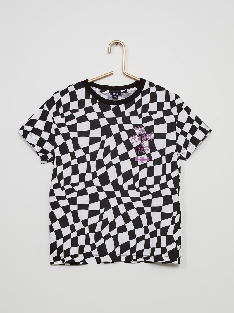 T-shirt damier noir à carreaux - Kiabi