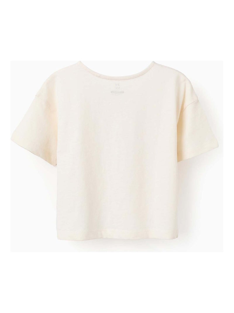 T-shirt de Coton avec Paillettes et Perles Beige clair - Kiabi