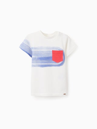 T-shirt de Coton avec Poche Contrastée