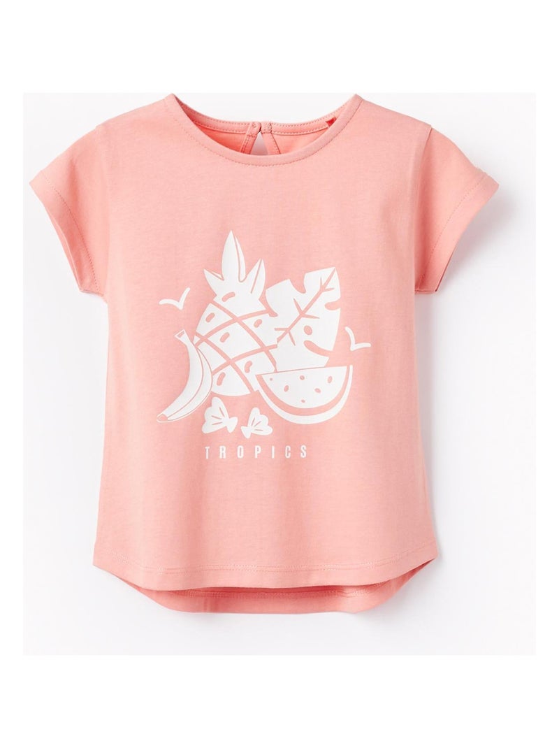 T-Shirt De Coton Pour Bébé Fille 'Tropics' manches courtes Rose - Kiabi