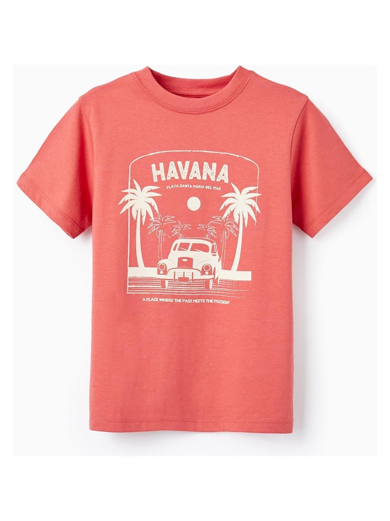 T-Shirt De Coton Pour Garçon 'Havana' manches courtes Rose - Kiabi