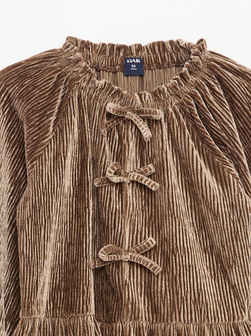 T-shirt de fête texturé avec nœud uni Beige - Kiabi