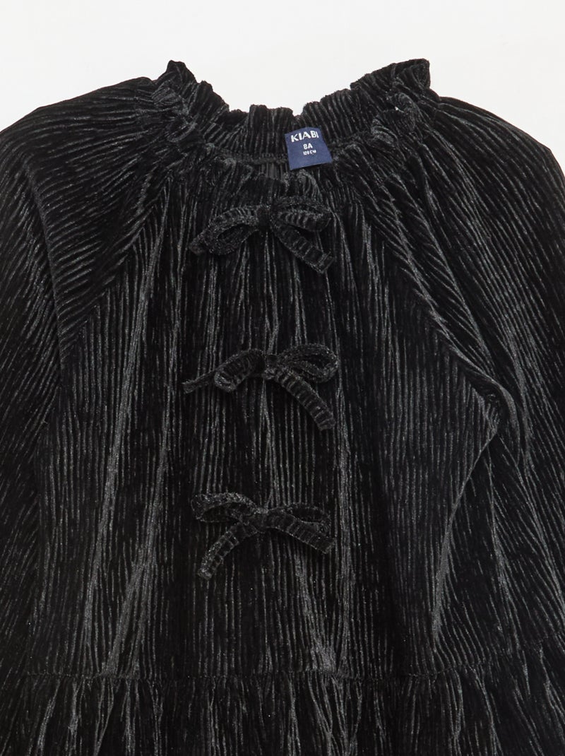 T-shirt de fête texturé avec nœud uni Noir - Kiabi