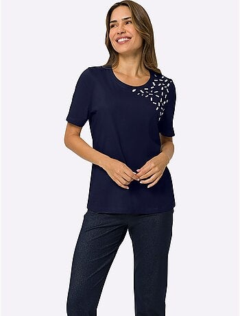 T-shirt de loisirs imprimé feuille brillant - taille standard - moda vilona