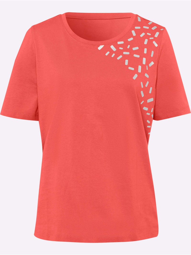 T-shirt de loisirs à encolure ronde avec imprimé brillant - Taille standard - Moda Vilona Rouge - Kiabi