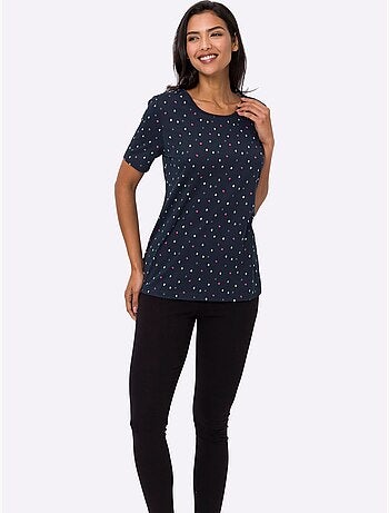 T-shirt à pois avec encolure ronde et manches courtes - Taille standard - Moda Vilona