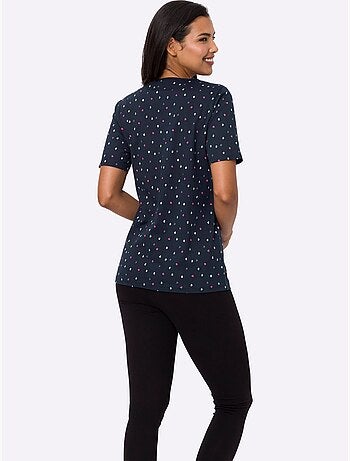 T-shirt à pois avec encolure ronde et manches courtes - Taille standard - Moda Vilona