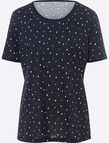 T-shirt à pois avec encolure ronde et manches courtes - Taille standard - Moda Vilona