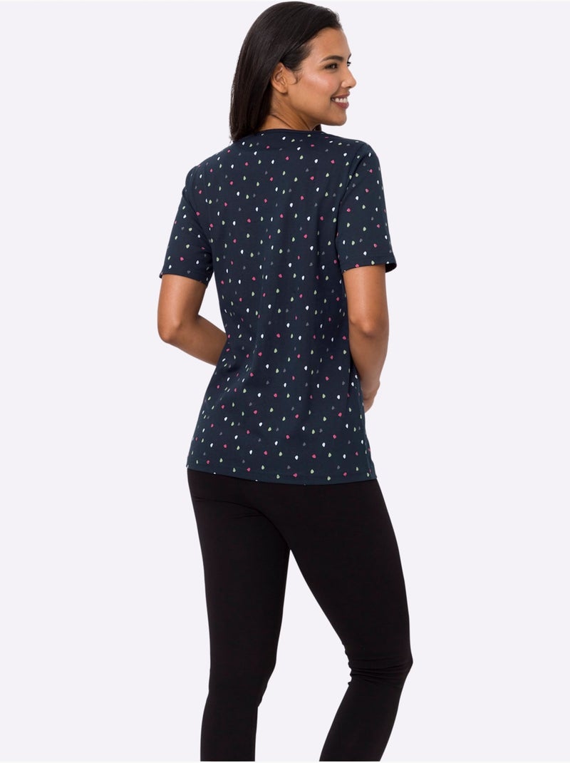 T-shirt de loisirs avec encolure ronde et manches courtes à pois - Taille standard - Moda Vilona Bleu marine - Kiabi