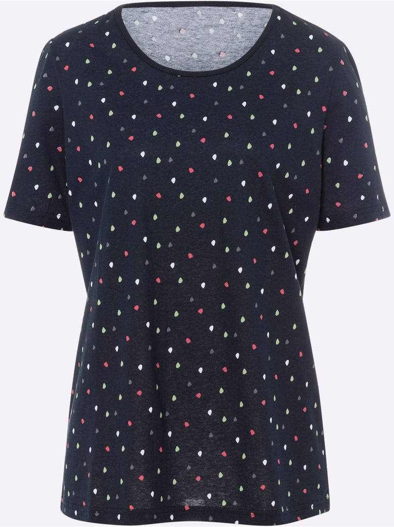 T-shirt de loisirs avec encolure ronde et manches courtes à pois - Taille standard - Moda Vilona Bleu marine - Kiabi
