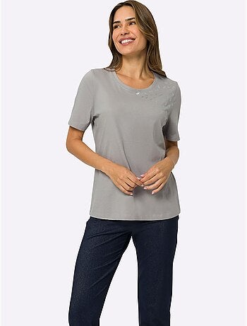 T-shirt De Loisirs Imprimé Feuille Brillant - Taille Standard - Moda Vilona
