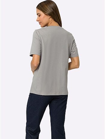 T-shirt De Loisirs Imprimé Feuille Brillant - Taille Standard - Moda Vilona