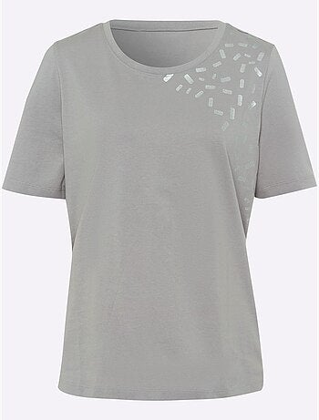 T-shirt De Loisirs Imprimé Feuille Brillant - Taille Standard - Moda Vilona