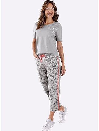 T-shirt De Loisirs Imprimé Feuille Brillant - Taille Standard - Moda Vilona