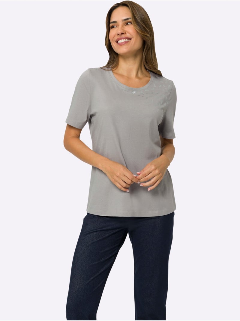 T-shirt De Loisirs Imprimé Feuille Brillant - Taille Standard - Moda Vilona Gris foncé - Kiabi