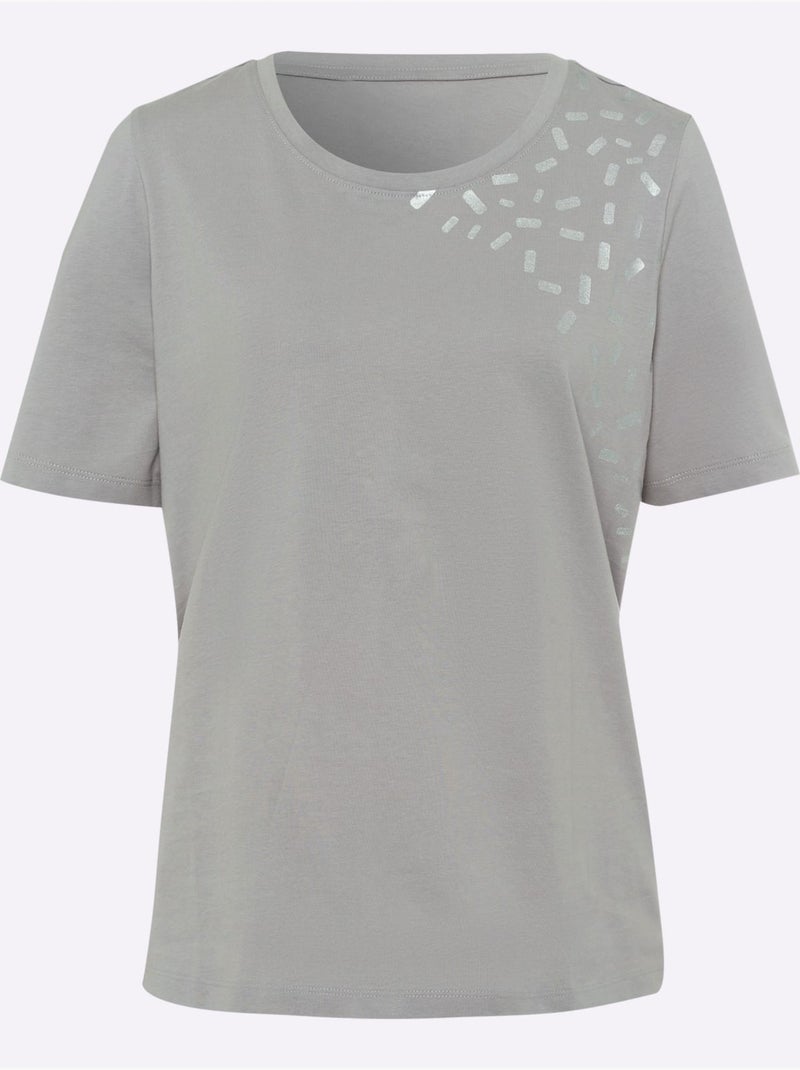 T-shirt De Loisirs Imprimé Feuille Brillant - Taille Standard - Moda Vilona Gris foncé - Kiabi