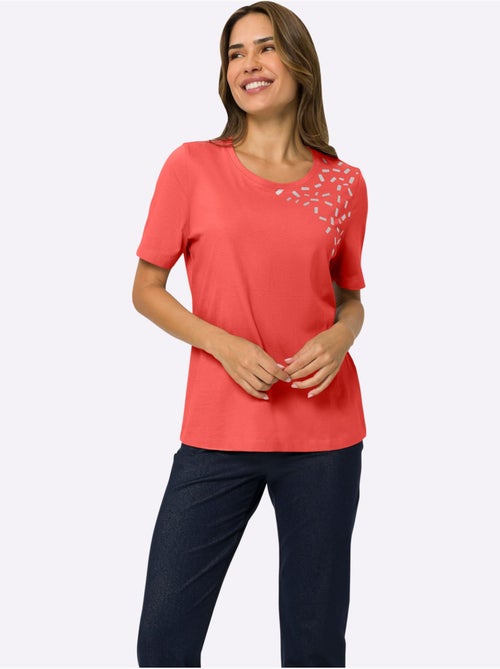 T-shirt De Loisirs Imprimé Feuille Brillant - Taille Standard - Moda Vilona - Kiabi