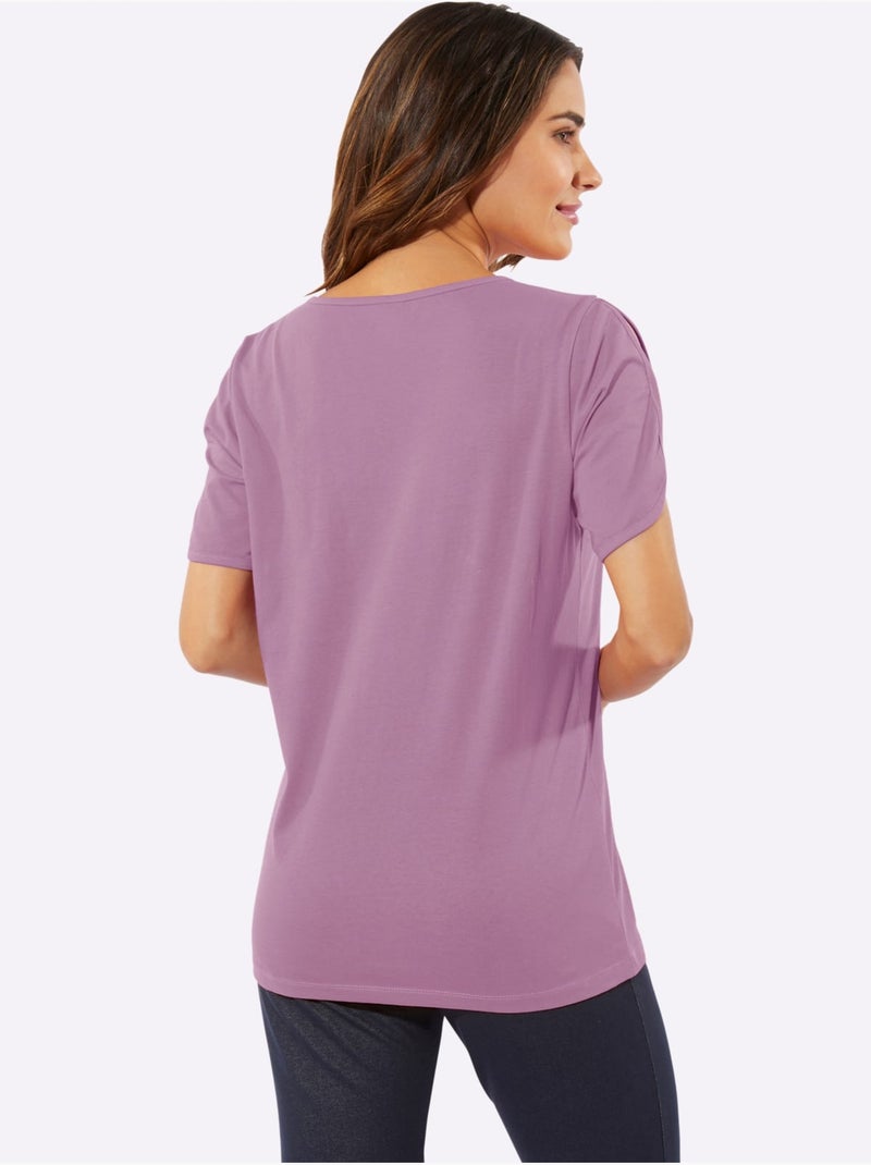 T-shirt De Loisirs Manches Aux Finitions Soignées - Taille Standard - Moda Vilona Rose - Kiabi