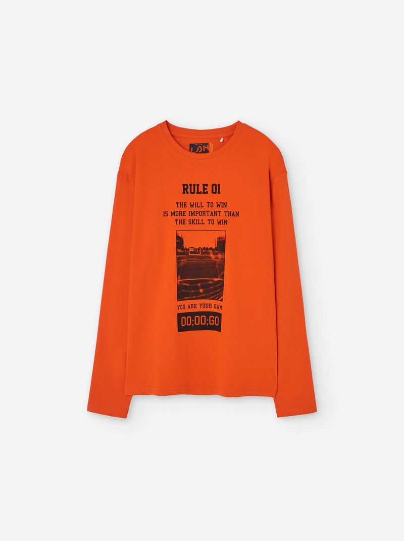 T-shirt de Manches Longues en Coton Orange - Kiabi