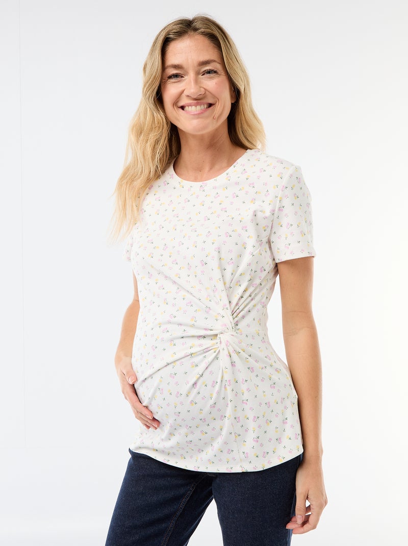 T-shirt de maternité avec col rond drapé Beige - Kiabi