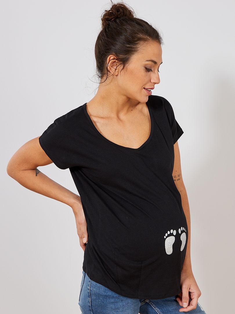 T-shirt de maternité en coton biologique imprimé noir - Kiabi