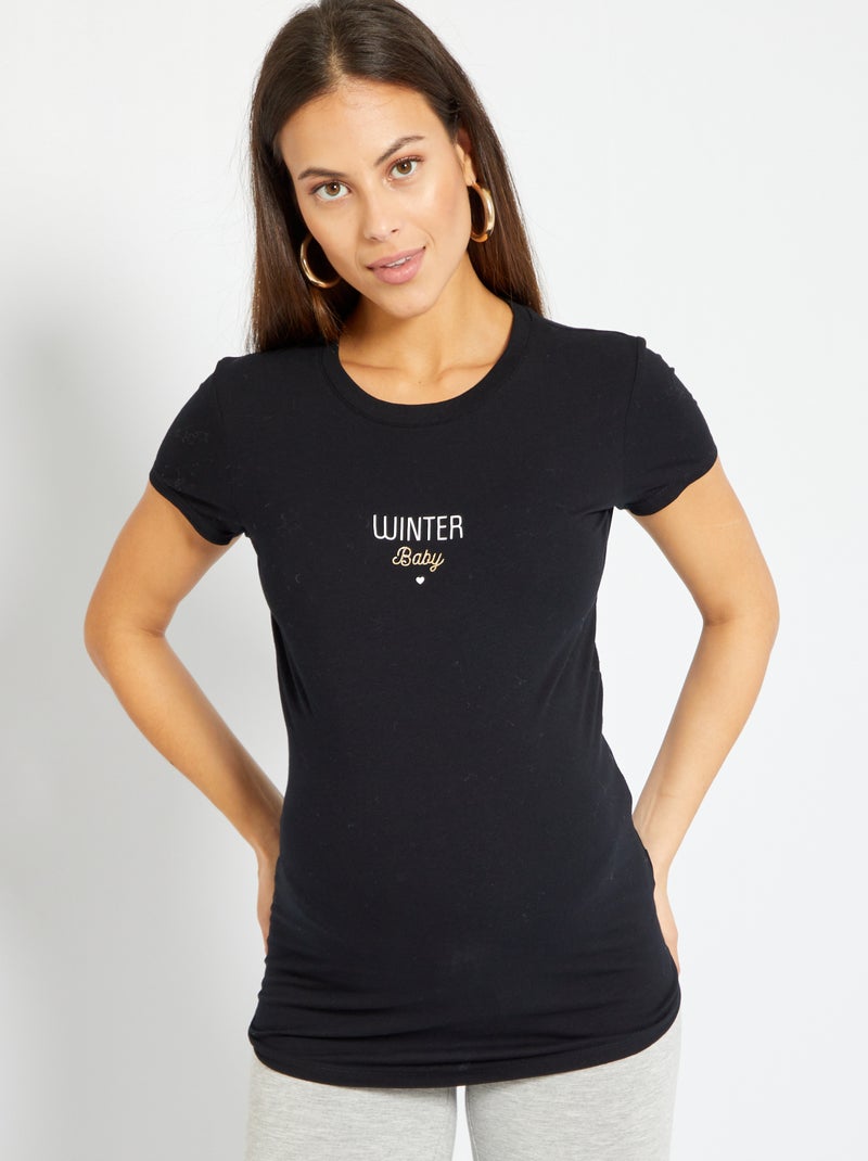 T-shirt de maternité 'Winter baby' Noir - Kiabi