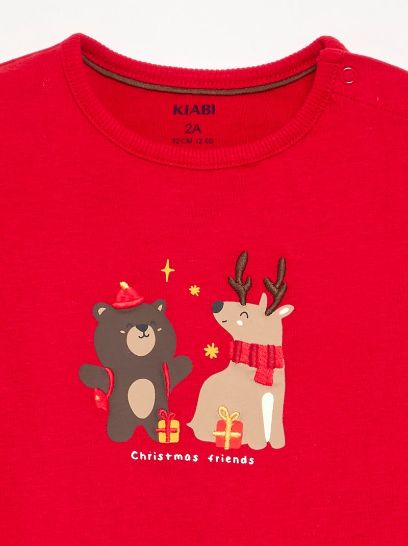 T-shirt de Noël à manches longues Rouge - Kiabi