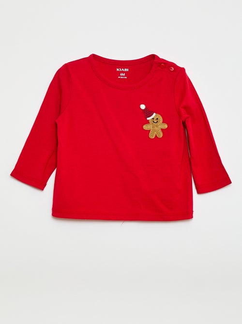 T-shirt de Noël avec broderie à la poitrine - Kiabi