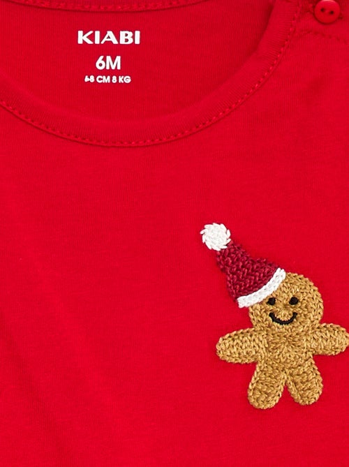 T-shirt de Noël avec broderie à la poitrine - Kiabi