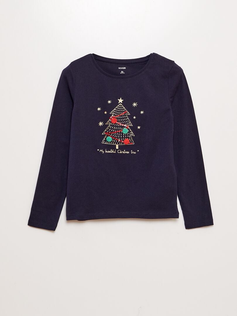 T-shirt de noël avec pompons Marine - Kiabi