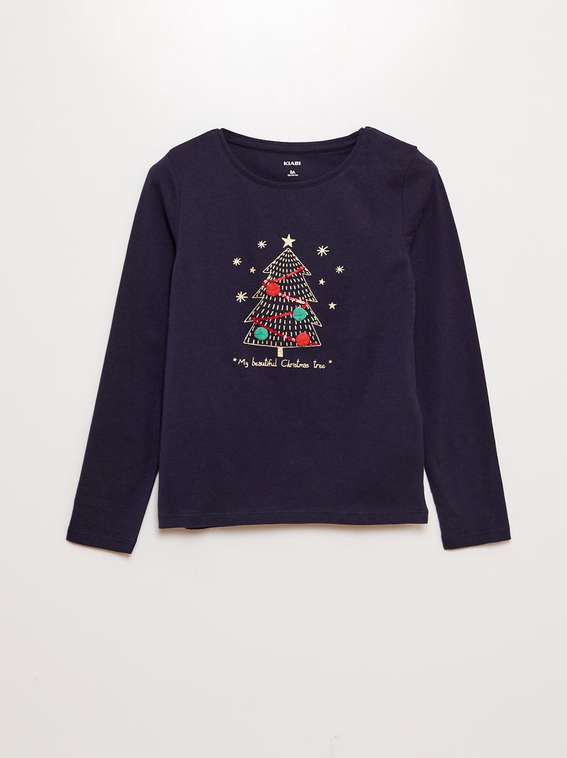 T-shirt de noël avec pompons Marine - Kiabi
